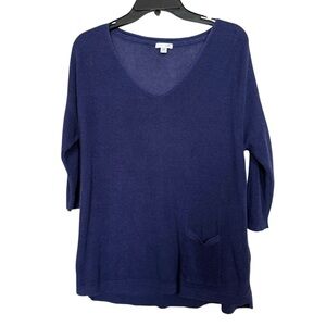 J.Jill Women’s Sz LP Blue Linen Blend Pullover One Pocket 3/4 Sleeve Knit Top